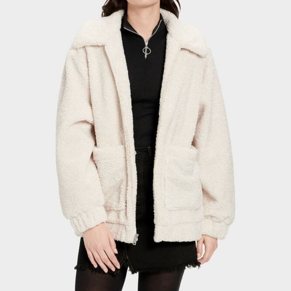 WOMENS UGG JACKELINE TEDDY BEAR JACKET CREAM ZIPUP - Picture 1 of 13